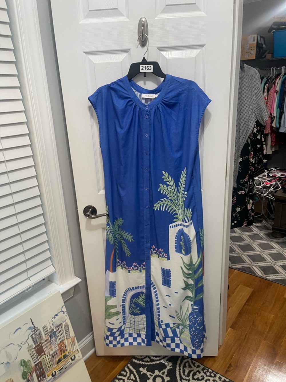 Blue Botanical Print Maxi Shirt Dress